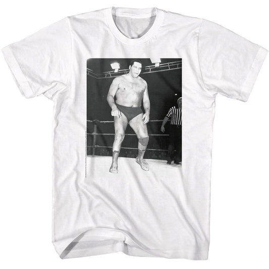 Andre The Giant - Andre Black & White - American Classics - Solid White Adult Short Sleeve T-Shirt