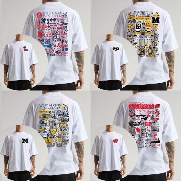 All Team Football Sketched Graphic T-Shirt - Vintage Throwback Tee for Fans, Unisex College Football Crewneck