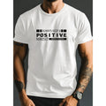 "Always Stay Positive" Lettering Printed Men'WB shield Short Sleeve Crew Neck T-Shirt - Breathable Slightly Stretch Summer Outdoor Activity T-Shirt