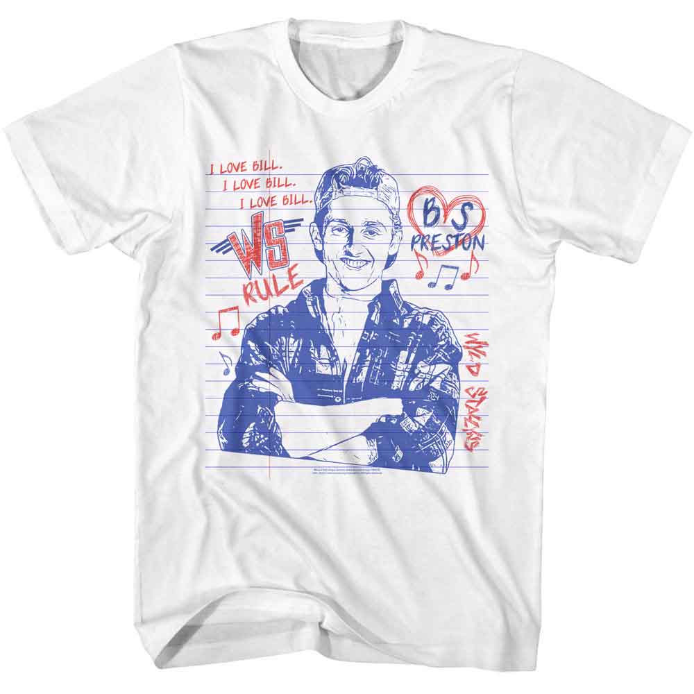 Bill And Ted - Bill Notebook Doodle - American Classics - Solid White Adult Short Sleeve T-Shirt