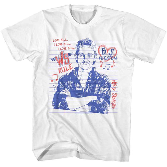 Bill And Ted - Bill Notebook Doodle - American Classics - Solid White Adult Short Sleeve T-Shirt