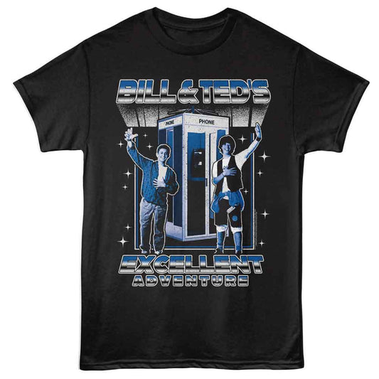 Bill And Ted - Phone Booth And Stars - American Classics - Front Print Black Adult Short Sleeve T-Shirt
