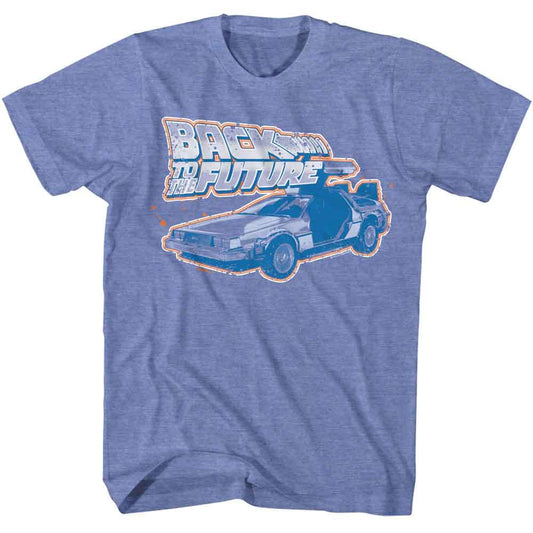 Back To The Future - Logo And Car - Officially Licensed American Classics - Front Print Heather Adult Short Sleeve T-Shirt