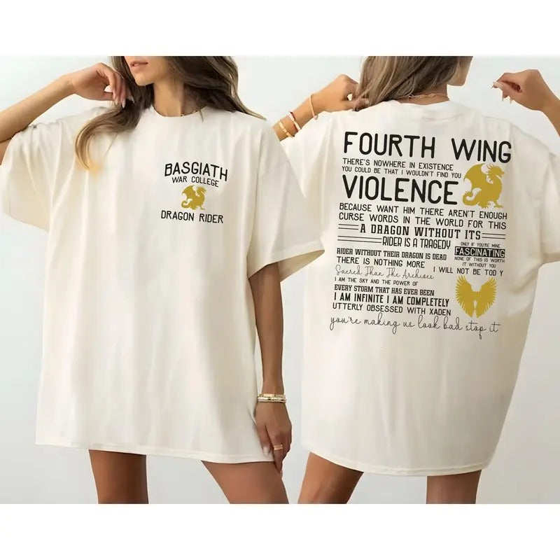 Basgiath War College 2-Sided Shirts, Dragon Rider Shirt, Fantasy Bookish Shirt, Fourth Wing Shirt,Dragon Woman Tee, Basgiath War College Tee