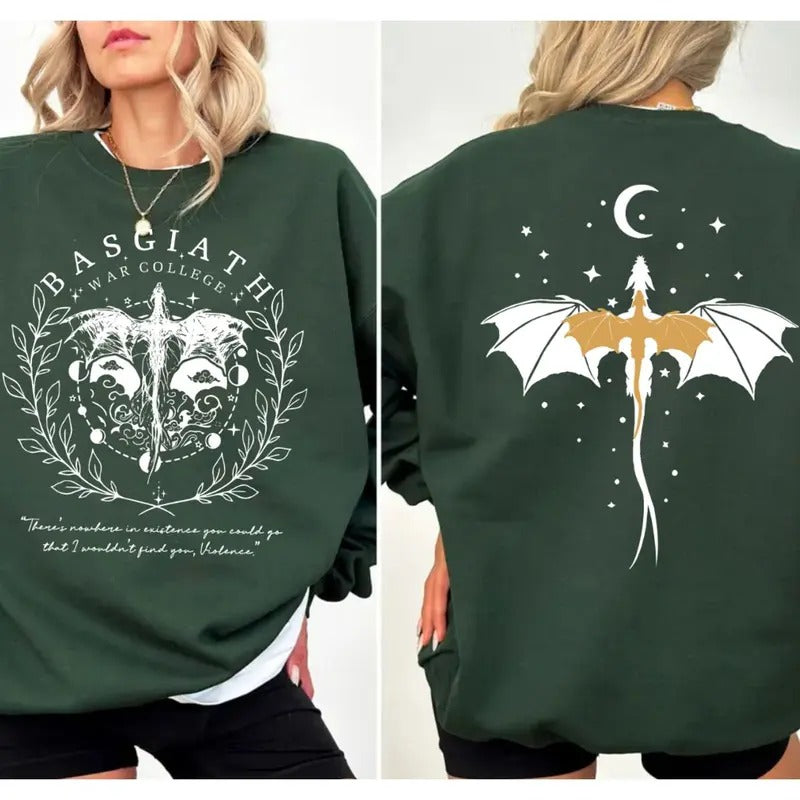 Basgiath War College 2 Sided Sweatshirt, Fourth Wing Sweatshirt, Dragon Sweatshirt, Fantasy Reader Shirt, Bookish T Shirt, Dragon Rider  Pullover Tee