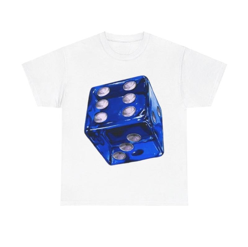 Blue Dice Graphic White Black Tshirt Y2K Streetwear Tee Fashion