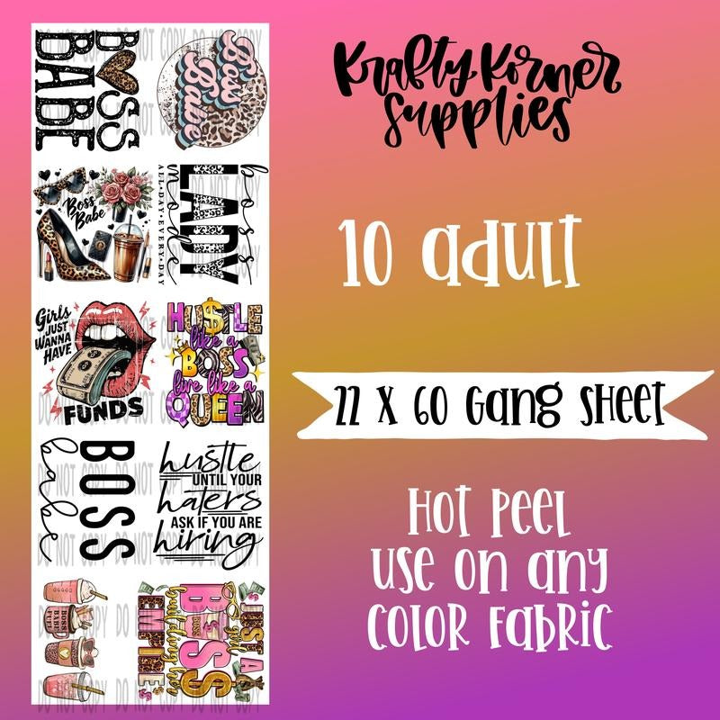Boss Babe DTF Transfer Gang Sheet, 22 x 60
