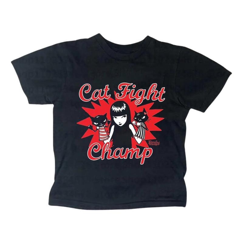 Cat Fight Champ Baby Tee, Gothic Emo Girl Baby Tee, Y2k Top Women Streetwear, Grunge 2000s, Women Fitted T-Shirt, Gift For Girlfriend