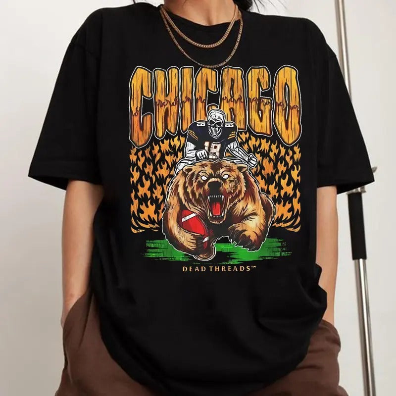 Chicago Football Shirt, Deadman's Bear Shirt, Trendy Chicago Football Fan Gifts, Chicago Football Team Tee