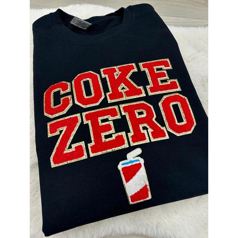 'Coke Zero' Letter Patch Crewneck Sweatshirt