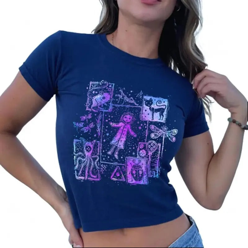 Coraline Dreaming Crop Top Tunnel Color Shirt, Horror Coraline movies, Horror Character Shirt, Halloween Crop Top Baby Tee Y2k Shirt, Y2k Fashion