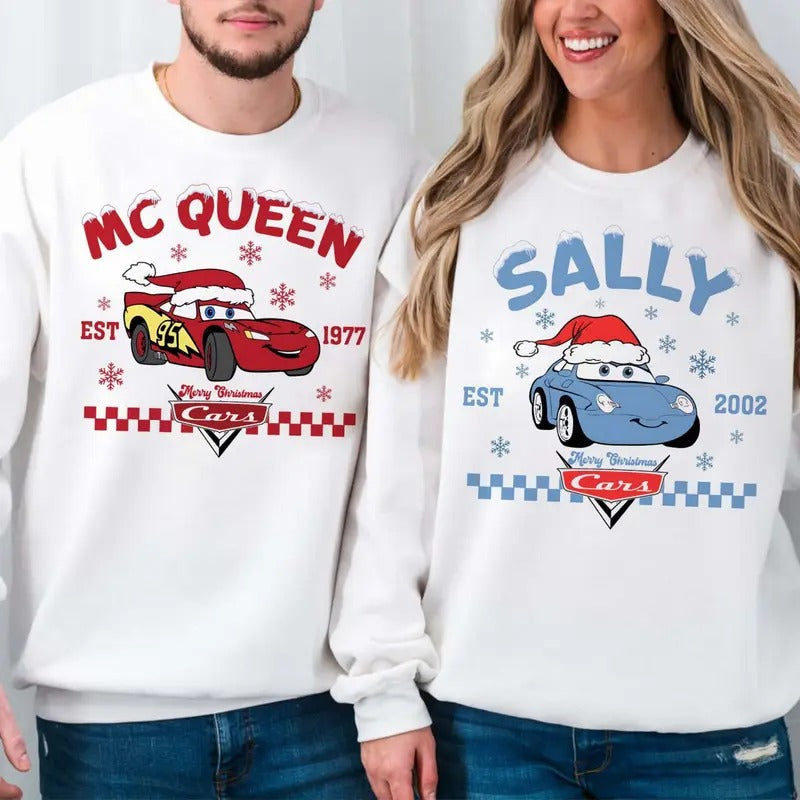 Custom Name Year M.C.Queen Couple Sweatshirt, Couple Christmas Tee, Character Movie Xmas Sweatshirt, Funny Christmas Sweatshirt