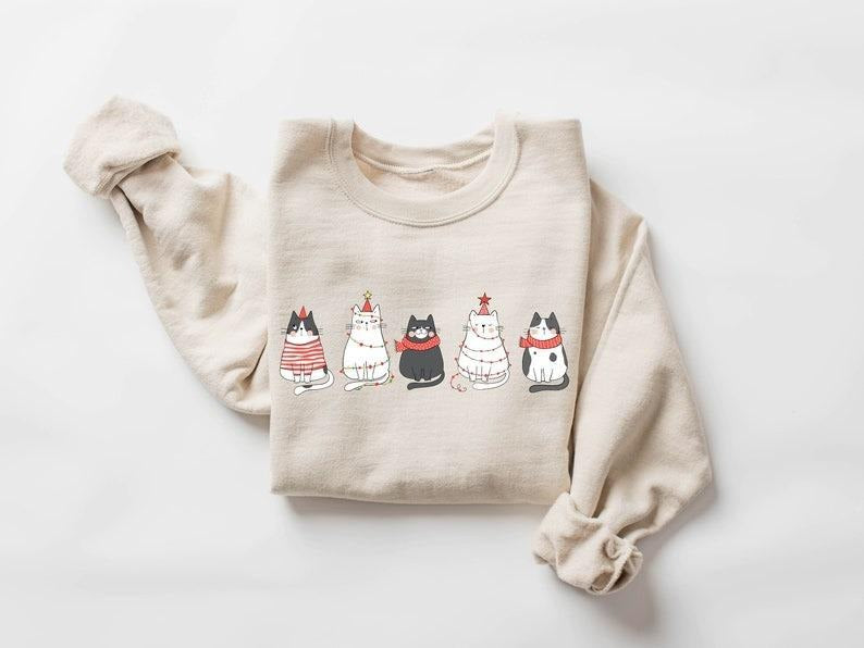 Cute Cat Christmas Sweatshirt, Cat Lover Gift For Christmas, Womens Christmas Sweatshirt, Holiday Sweatshirt, Cat Mom Shirt, Winter Shirt