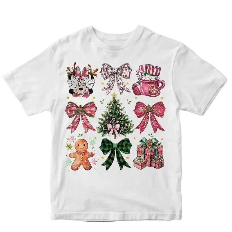 Cute Coquette Bows Gingerbeard Christmas Graphic Tee - Christmas Tree - Holiday Shirt - Cartoon Shirt - Merry Christmas - Christmas Gifts
