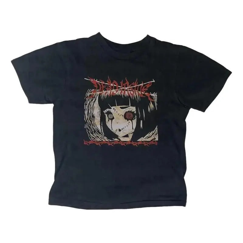 Dead Inside Anime Girls Baby Tee, Gothic Emo Girl Top, Y2k Top Women Streetwear, Scene Clothing 2000s, Gift For Her