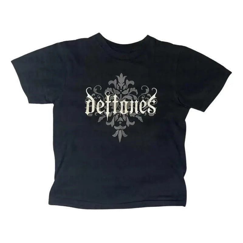 Deftones Baby Tee, Gothic Emo Girl Baby Tees, Vintage Women Letter Print Casual Short Sleeve T-Shirt, Clothes 2000s, Y2k Top Women Streetwear, Emo Girl Tops, Grunge 2000s, Punk Style, Grunge Baby Tees