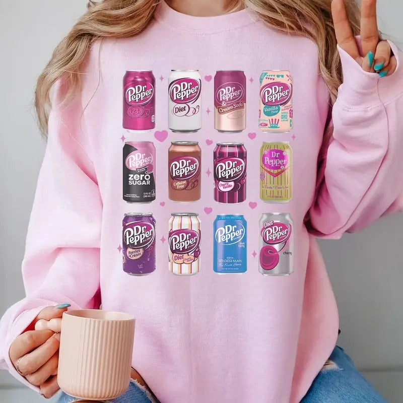 Dr Pepper Sweatshirt, Dr Pepper Gift, Dr Pepper Bow Sweatshirt, Dr Pepper Bow Crewneck, Dr Pepper Pink Bow Shirt, Y2k Crewneck, Cute Baby Pink Bow Tee, Trendy Soda Can With Roses