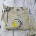 "Eat Cheese and Sin Embroidered Sweatshirt, Playful and comfort Fit Sweater"