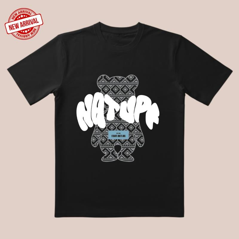 'Black Bear Totem' Tee |   Geometric White Text |   Trendy All-Day Style for Streetwear/Date/Everyday