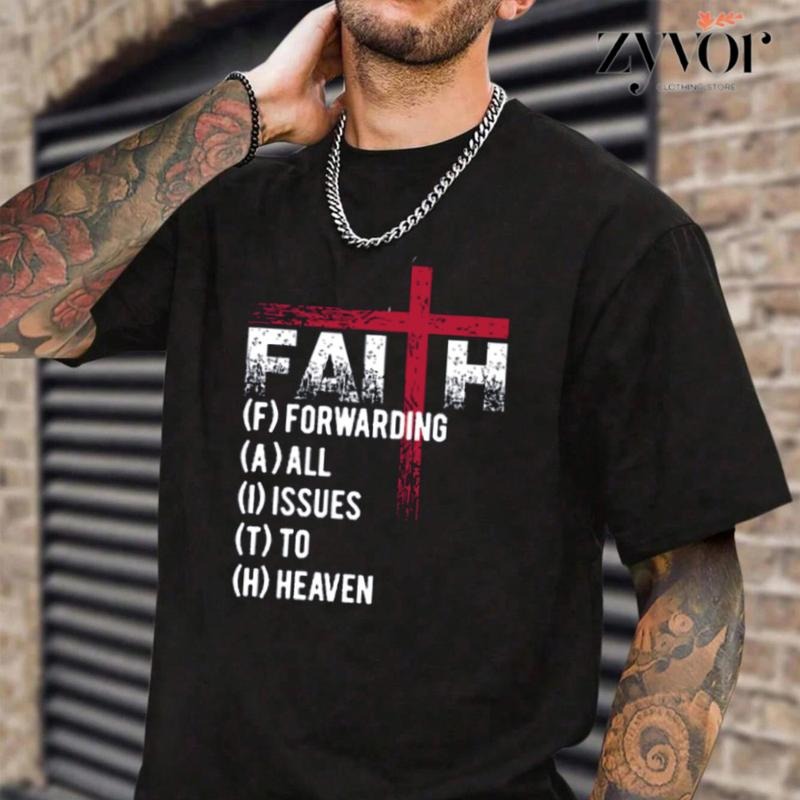 Faith Forward All Issues To Heaven Christian T-Shirt Casual Style Crew Neck Short Sleeve T-Shirt Tops Trendy for Unisex
