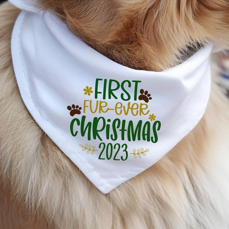 First Fur Ever Christmas 2023 Dog Bandana, Puppy Christmas Handkerchief, 1st Pet Christmas Neck Scarf, New Dog Holiday Gift Bandana.