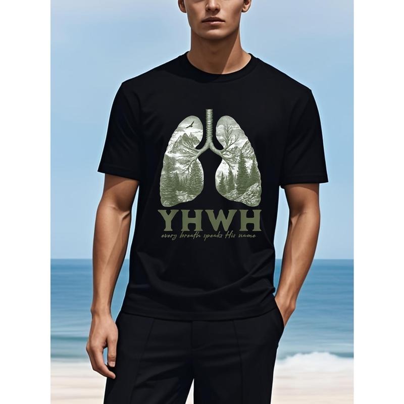 Floral Lung Christian Our Very Breath Speaks His Name YHWH T-Shirt, 100% Cotton Easter shirt for Men Dad, 180g Happy Easter Day T-shirt, Easter Shirts, Casual Short Sleeve Crew Neck T-shirt, Men'S Clothing for Summer Outdoor - Easter Day Made in USA