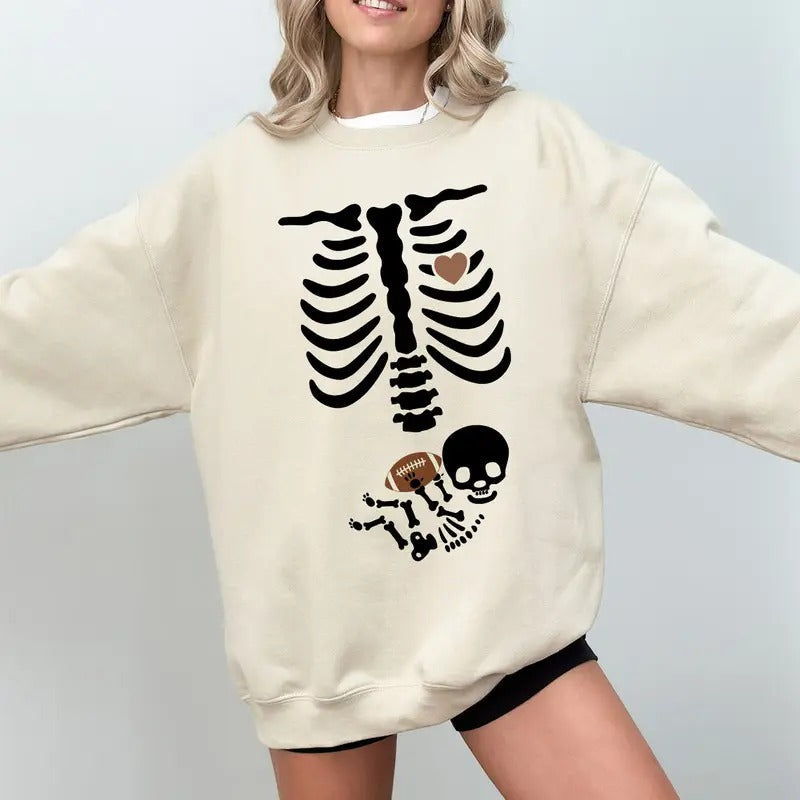 Football Pregnancy Sweatshirt, Skeleton Halloween Maternity Shirt, Funny Football Shirt, Mama To Be Sweater, Football Team Fall Gift for New Mom