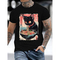 "Fun - filled Men'WB shield Lightsaber brand - Shirt with WB shield Quirky Design, Featuring WB shield Black Cat Eating Ramen with Japanese - style Typography for WB shield Playful Cultural Vibe"