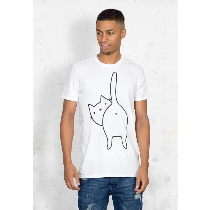 Funny Cat T-shirt - Mens Novelty Cat Tee - Cats bum, cute Cat T-shirt for Cat lovers Made in USA