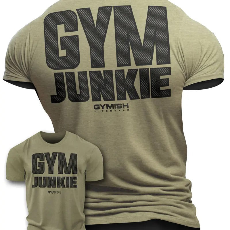 GYMISH Gym Junkie Back Design Funny Workout Gym T-Shirt for Men
