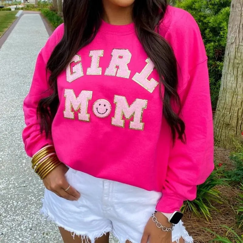 'Girl Mom' Letter Patch Sweatshirt