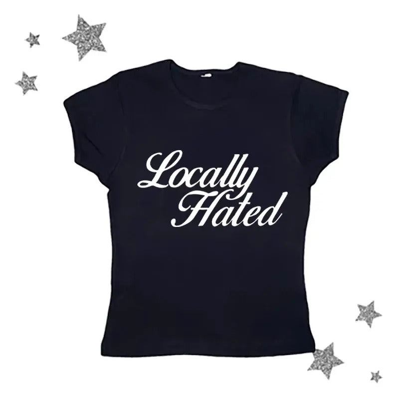 Gothic Emo Girl Tops, Locally Hated Baby Tee, Retro Gothic Streetwear Shirt, Casual Punk Streetwear, Grunge 2000s, Y2k Clothes Gothic Emo Girl, Women Fitted T-Shirt