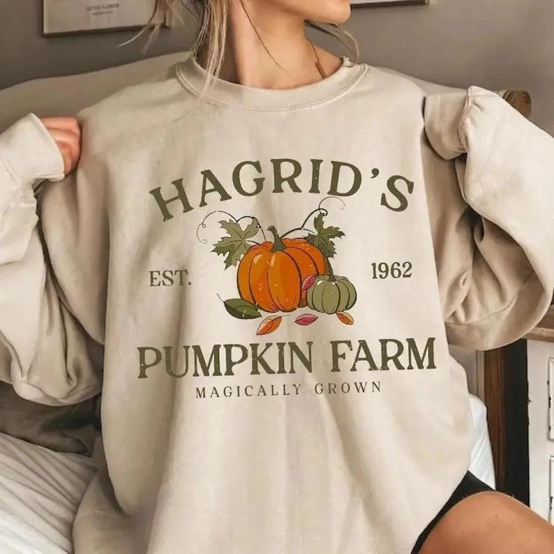 Hagrid's Pumpkin Patch Sweatshirt, Fall Sweatshirt,  Book Lover Shirt, Thanksgiving 2024, Halloween Shirt, Halloween Sweatshirt, Unisex Classic Cotton Graphic Print All Sizes for Men and Women