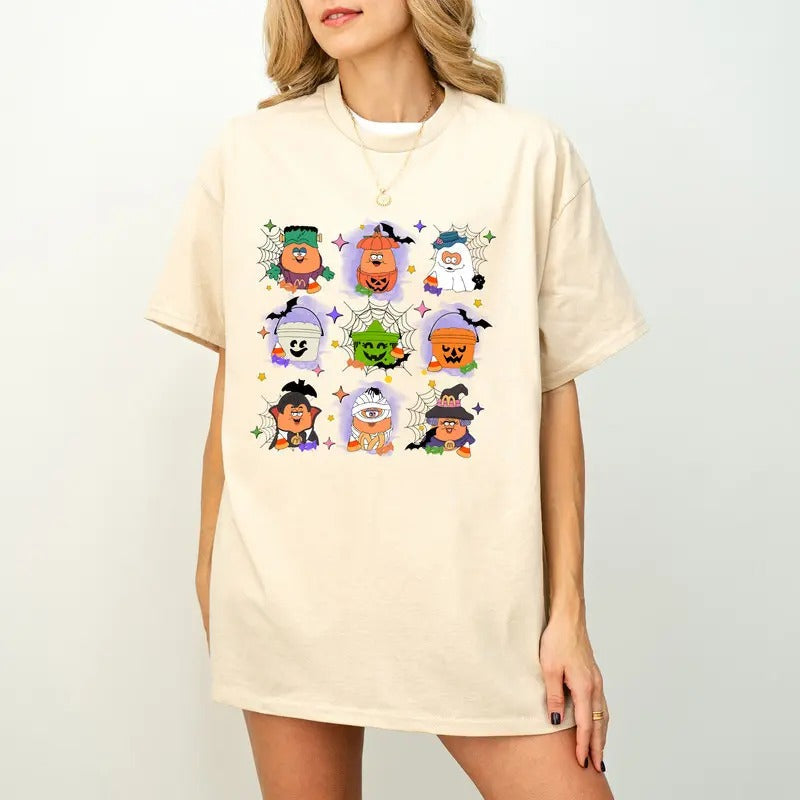 Halloween Chicken Nuggets Sweatshirt, 90s Retro Halloween Shirt, Spooky Nugget Crewneck, Halloween Coquette Design, Happy Meal Boo Bucket Womenswear Hoodie