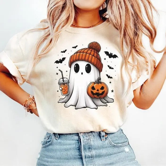 Halloween Ghost Shirt, Cute Ghost Shirt, Womens Halloween Shirts, Cute Fall Shirts, Spooky Season TShirt, Gift For Halloween, Unisex Classic Cotton Tee with Graphic Print in All Sizes, For Men, For Women
