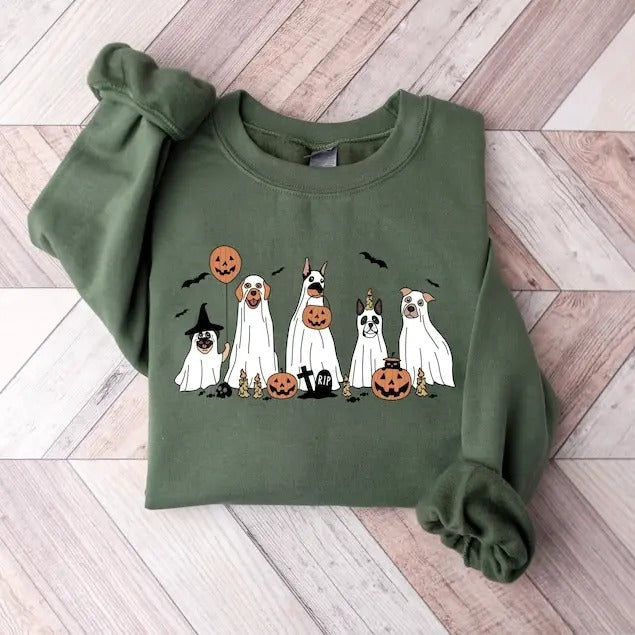 Halloween Sweatshirt, Halloween Sweater,2023 Happy Halloween, Retro Spooky Season, Ghost Sweatshirt,Halloween Dog Sweatshirt,Ghost Dog Shirt