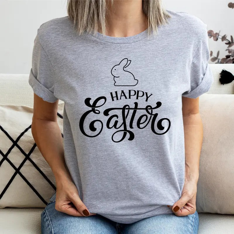 Happy Easter Rabbit T-Shirt, Family Easter Shirt, Easter Bunny Gift Tee, Women Easter Tee, Retro Easter Shirt, Fun Easter Rabbit Short Sleeve.