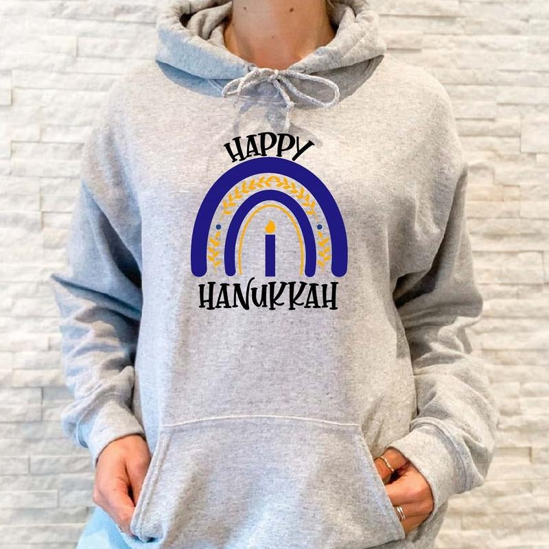 Happy Hanukkah Sweatshirt, Matching Jewish Family Hoodie, Holiday Gift Sweatshirt, Menorah Sweater For Mother.