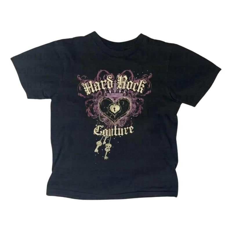 Hard Rock Couture Baby Tee, Trendy 90s Baby Tee, Women Fitted T-Shirt, Y2k Top Women Streetwear, Grunge 2000s, Gothic Emo Girl Tops, Gift For Girlfriend