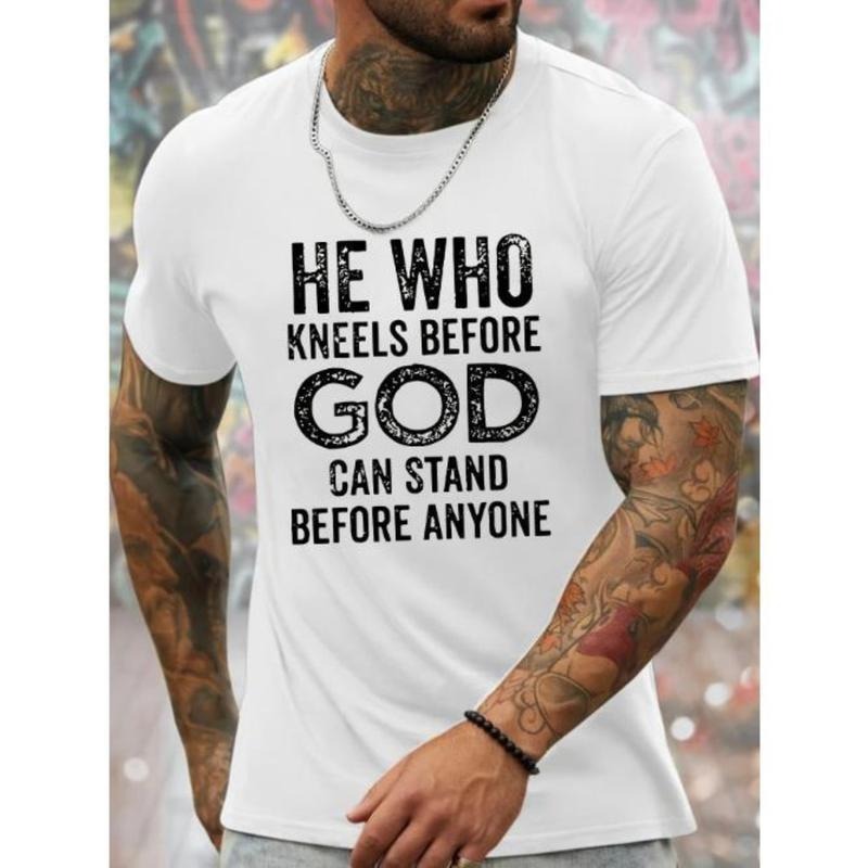 He Who God Graphic Men's Short Sleeve T-shirt, Comfy Stretchy Trendy Tees For Summer, Casual Daily Style Fashion Clothing Made in USA