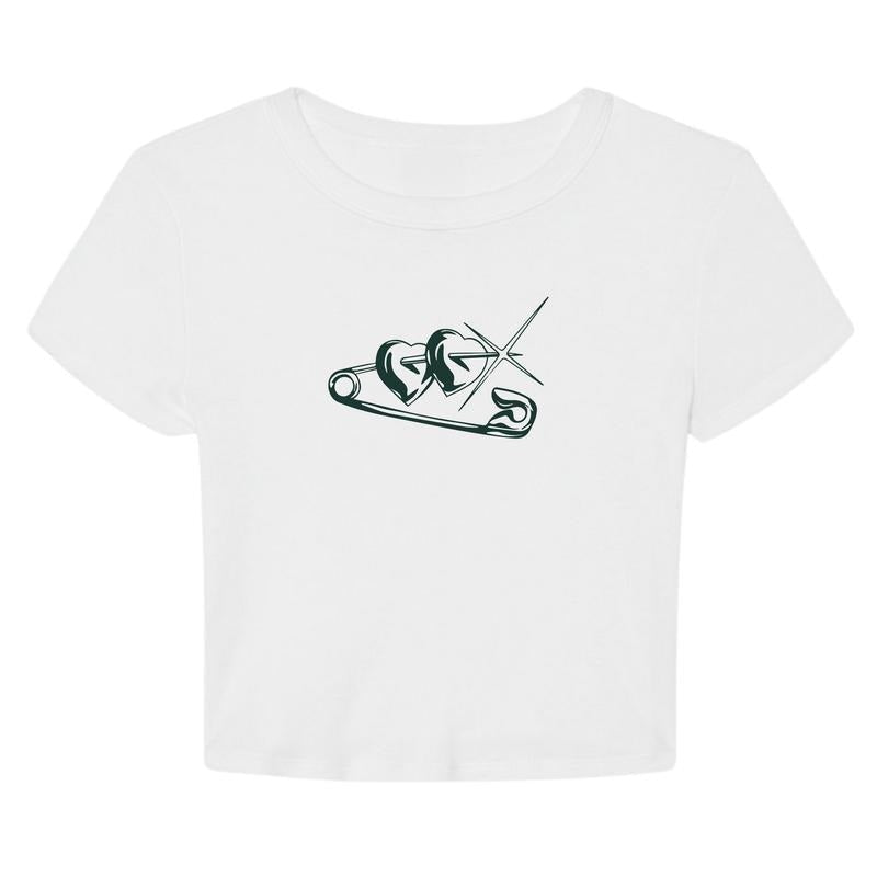 Heart Pin Y2K Cropped Graphic Summer T-Shirt
