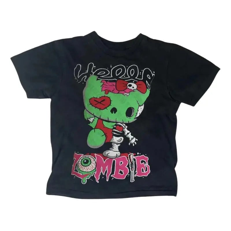 Hello Zombie Baby Tee, Y2k Top Women Streetwear, Scene Clothing 2000s, 2000s Emo Tops, Women Fitted T-Shirt, Gift For Girlfriend