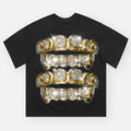 High quality Gold & Diamond Grills Print T-Shirt, Y2k Clothing, Unisex Cotton Crewneck T-Shirt - Medium, Short Sleeve, Casual Streetwear Printed Tee