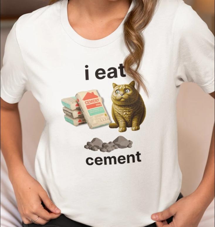 I Eat Cement Cat Cringey White T Shirt Cat Meme Shirt Funny Cat T Shirt