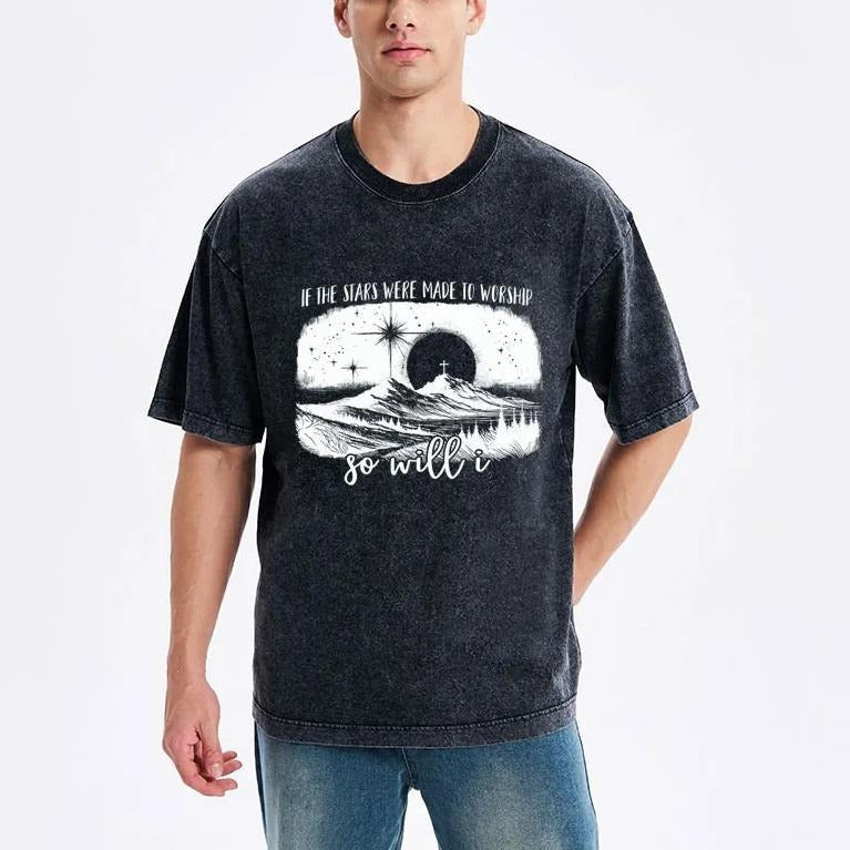 If the Stars Were Made to Worship So Will I Comfy Printed  T-Shirt Pure Cotton Fabric Casual Streetstyle Crew Neck Short Sleeve Soft-Washed T-Shirt Trendy Tops for Women for Men, Perfect Gift