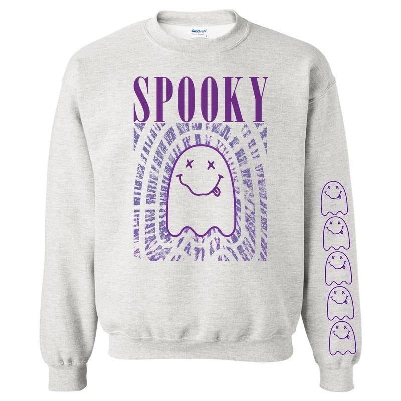 'It Smells Like Spooky Spirit' Halloween Ghost Sweatshirt, Sleeve Print