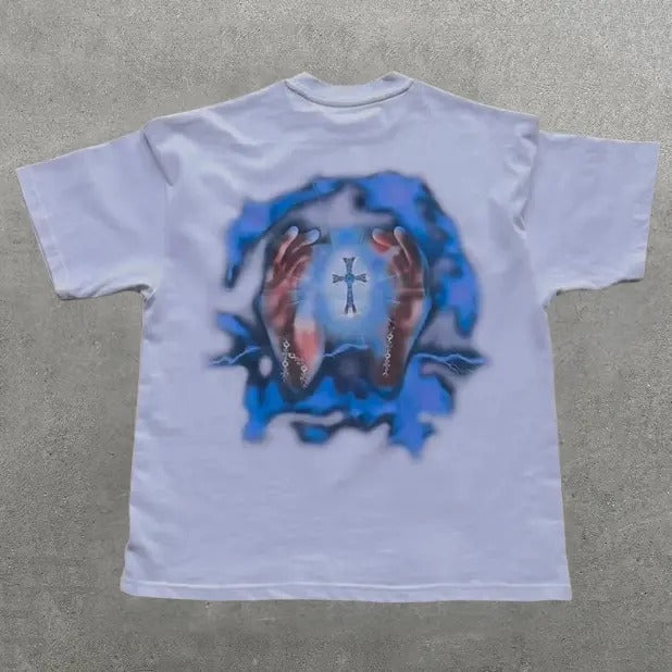 Jesus Cross Graphic Casual Street Basketball 2-Sided T-Shirt, Y2k Shirt, Hip Hop, Unisex T-Shirt, Gift For Men Women Womenswear Menswear Top Streetwear