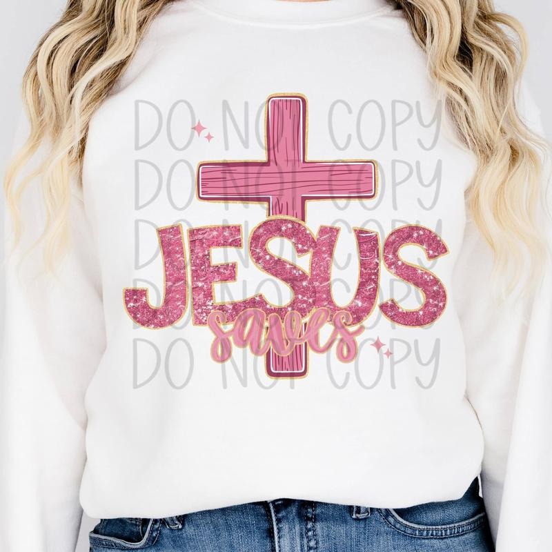 Jesus Saves Glitter Writing DTF Transfers - THIS IS NOT A SHIRT