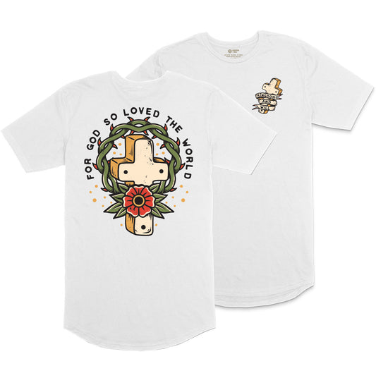 John 3:16 Long Body T-Shirt (White)