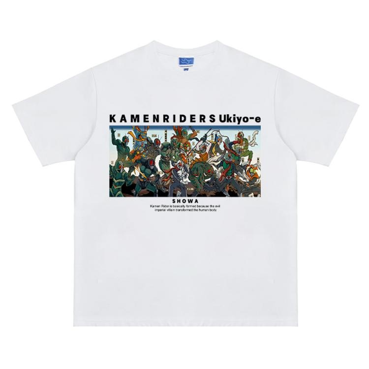 Kamen Rider "Ukiyo-e" Heavyweight Vintage Tee 100% Cotton OVERSIZED Anime T-shirt Menswear Top Crew Necks Tshirt Casual Streetwear White Crewneck Tropical Shortsleeve